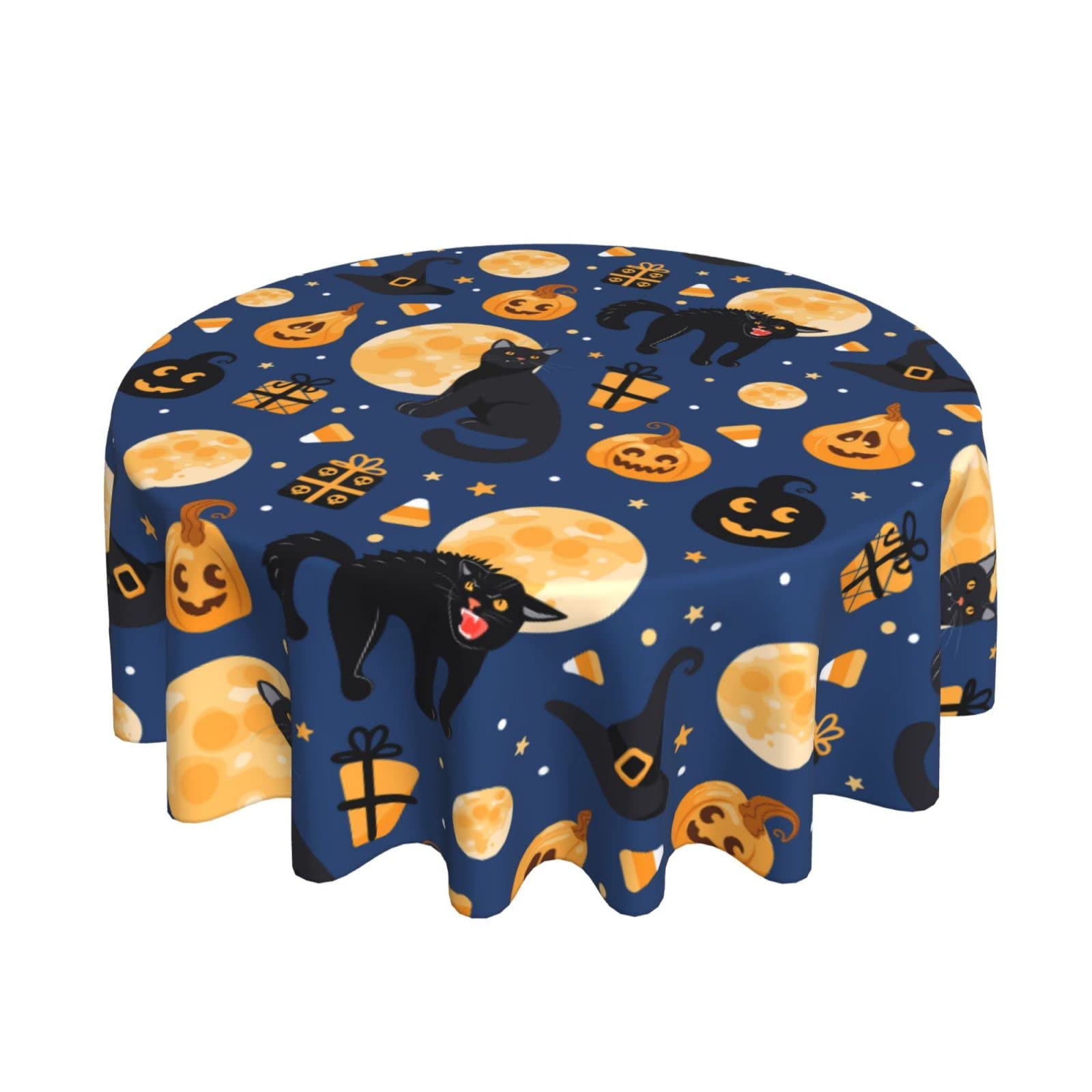 Halloween Pattern Tablecloth Round Table Cover Washable Polyester Table Cloth For Kitchen Party Picnic Dining Decor Halloween De